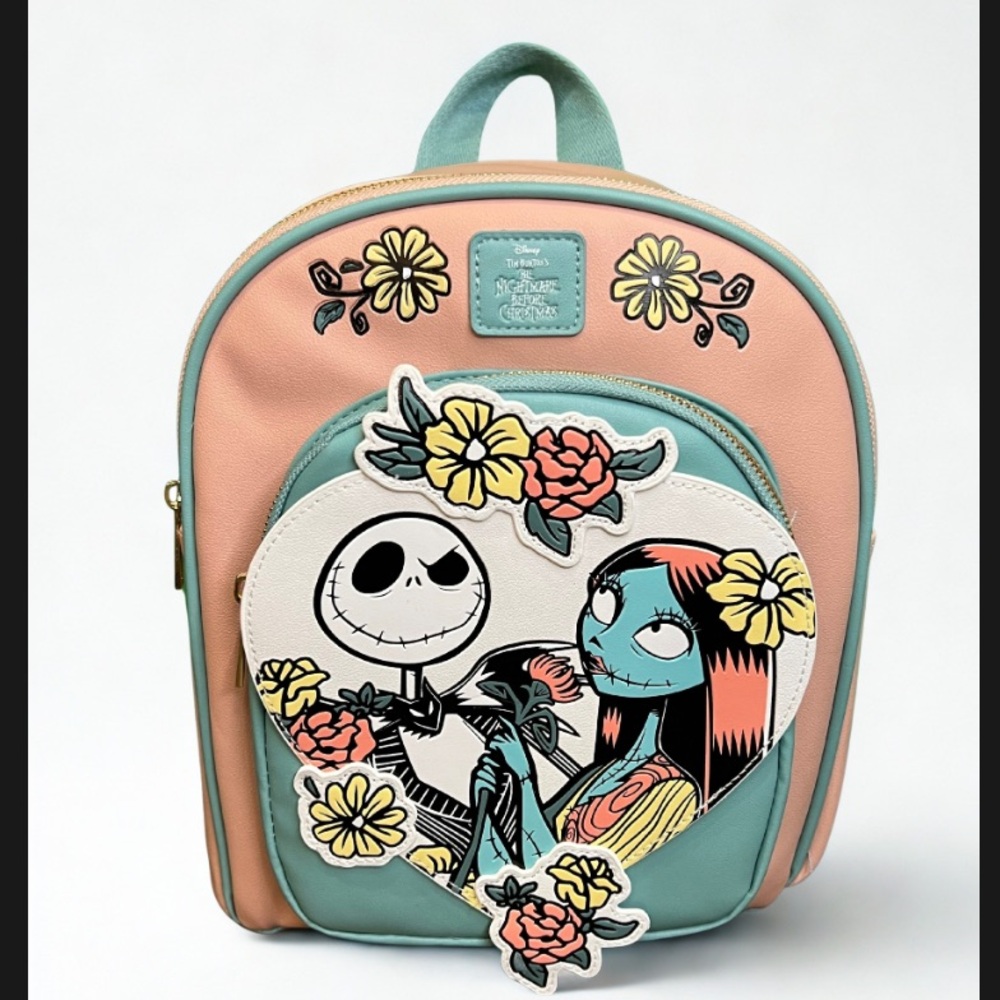 Disney Nightmare Before Christmas Jack & Sally Floral Mini Backpack BioWorld